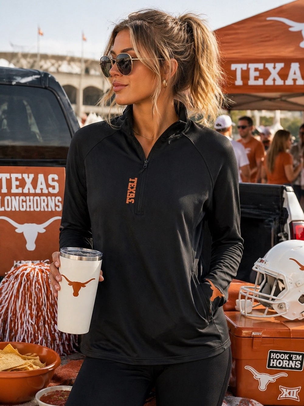 Texas Longhorns Half Zip Pullover Black Athletic Quarter Zip UT Game Day Sz L